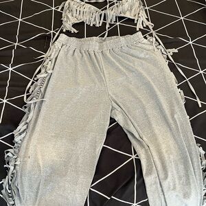SHEIN Gray Fringe Two-Piece Set